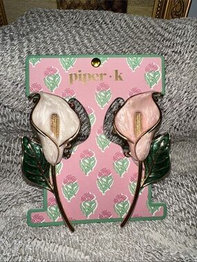 piper • k Ivory Blush Pink Green Gold tone Metal Calla Lily flower hair clips